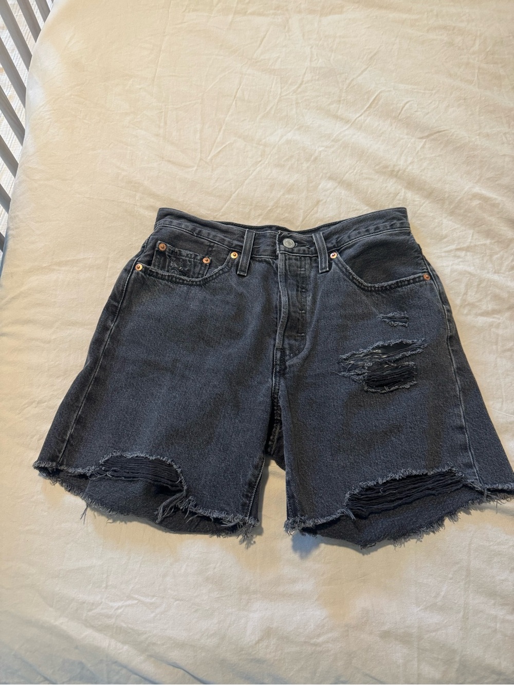 Levi's Black Distressed Denim Shorts
